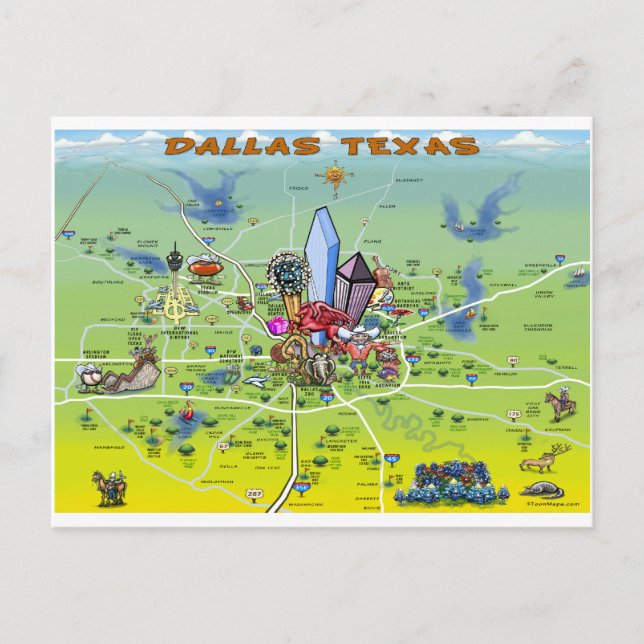 Postale Carte du dessin animé de Dallas Texas (Devant)