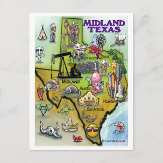 Postale Carte du dessin animé du Texas Midland