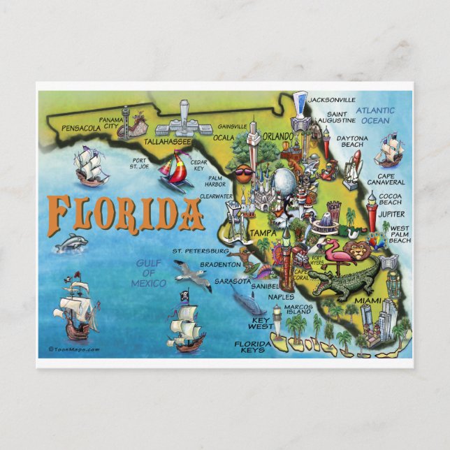 Postale Carte du dessin animé en Floride (Devant)