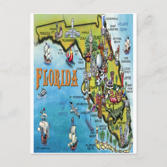 Postale Carte du dessin animé en Floride (Devant)