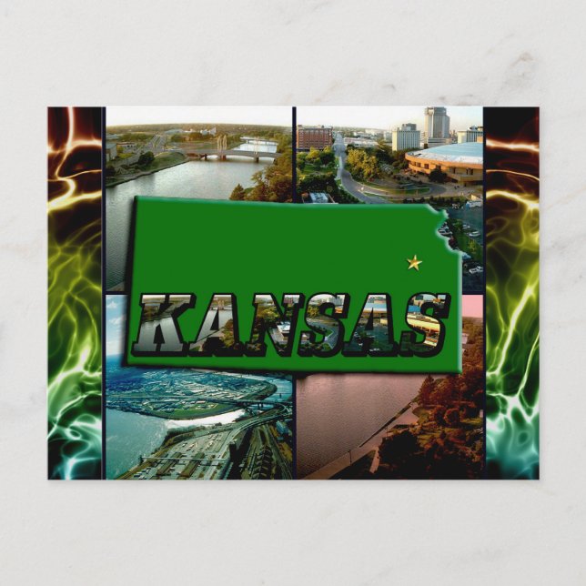 Postale Carte du Kansas et Photos (Devant)