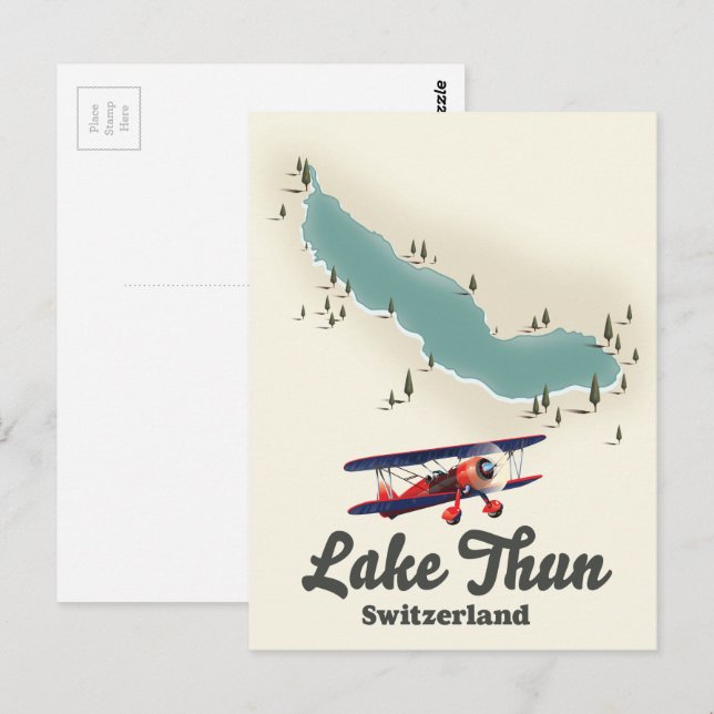 Postale Carte du lac de Thoune en Suisse (Devant / Derrière)