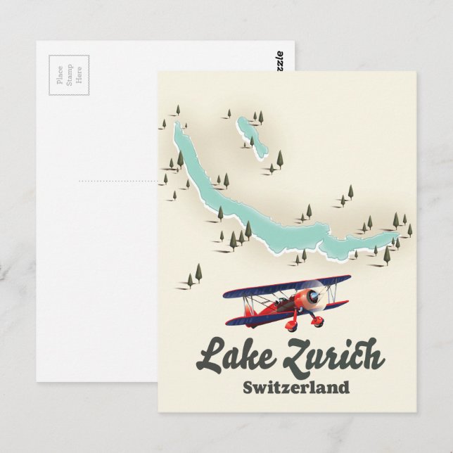 Postale carte du lac de Zurich en Suisse (Devant / Derrière)