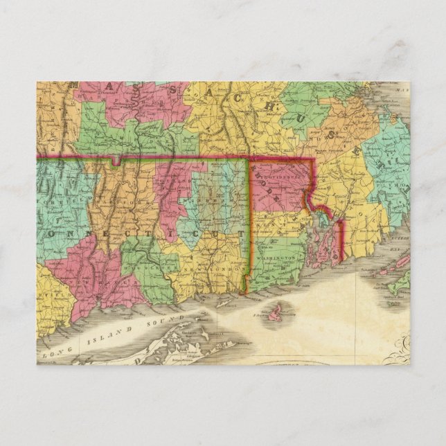 Postale Carte du Massachusetts, du Connecticut et de Rhode (Devant)