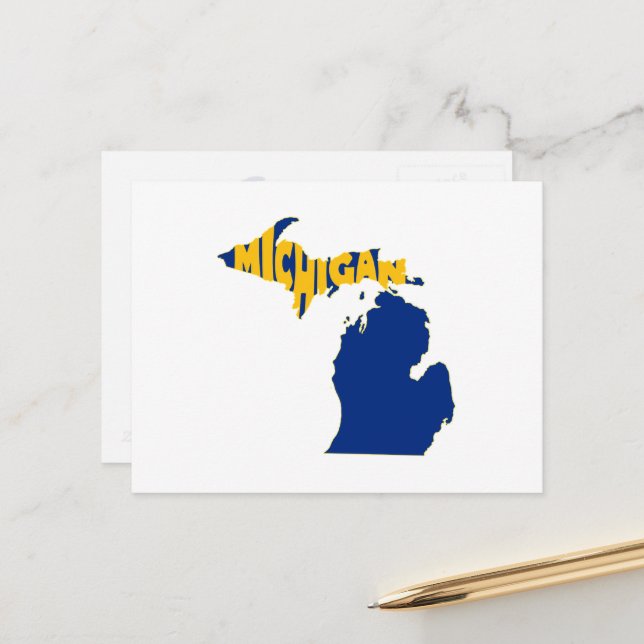 Postale Carte du Michigan Word en forme Art Wolverine Stat (Devant/Arrière en situation)