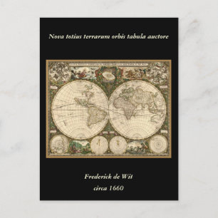 Postale Carte du monde 1660 par Frederick de Wit