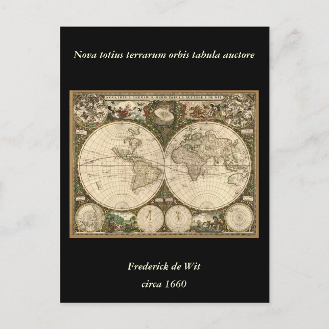 Postale Carte du monde 1660 par Frederick de Wit (Devant)