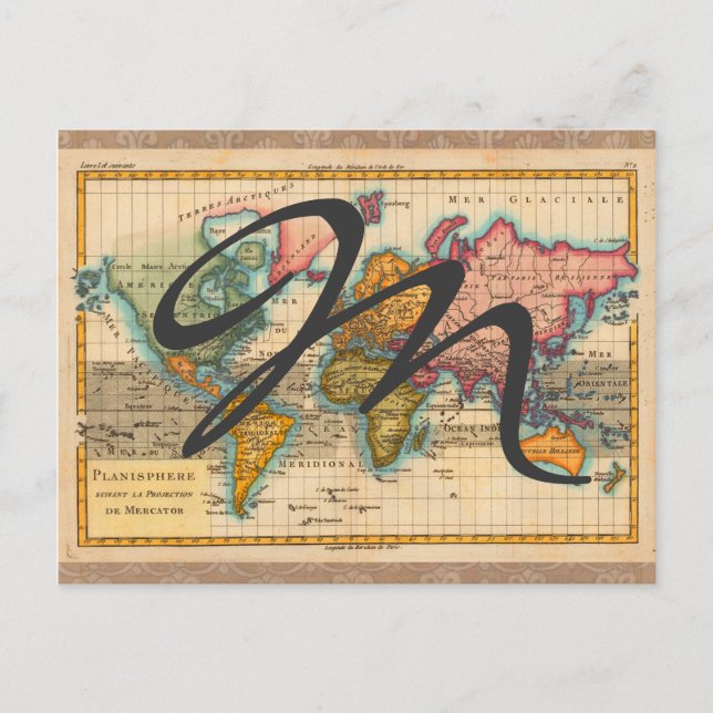 Postale Carte du Monde 1780 Bonne Antique Planisphère  (Devant)