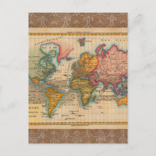 Postale Carte du Monde 1780 Bonne Antique Planisphère