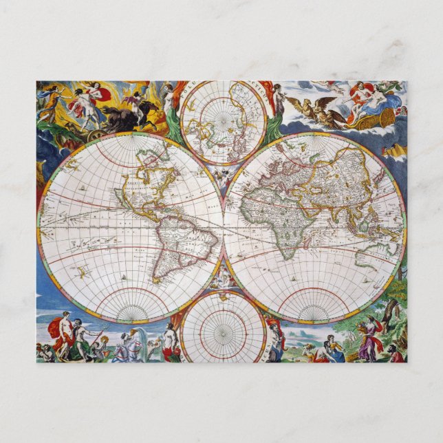 Postale CARTE DU MONDE, 17ème SIÈCLE (Devant)