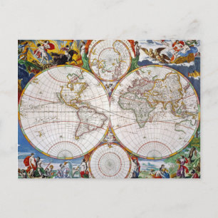 Postale CARTE DU MONDE, 17ème SIÈCLE