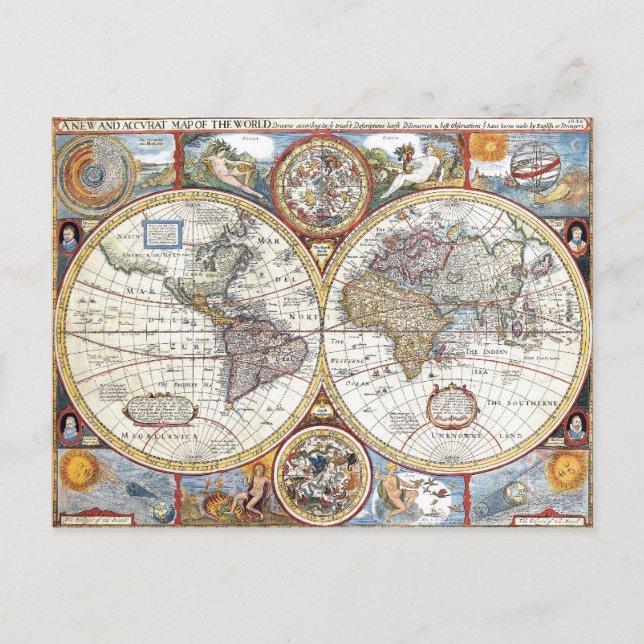 Postale Carte du monde à double hémisphère du XVIIe siècle (Devant)