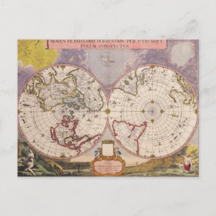 Postale Carte du monde antique 17ème siècle