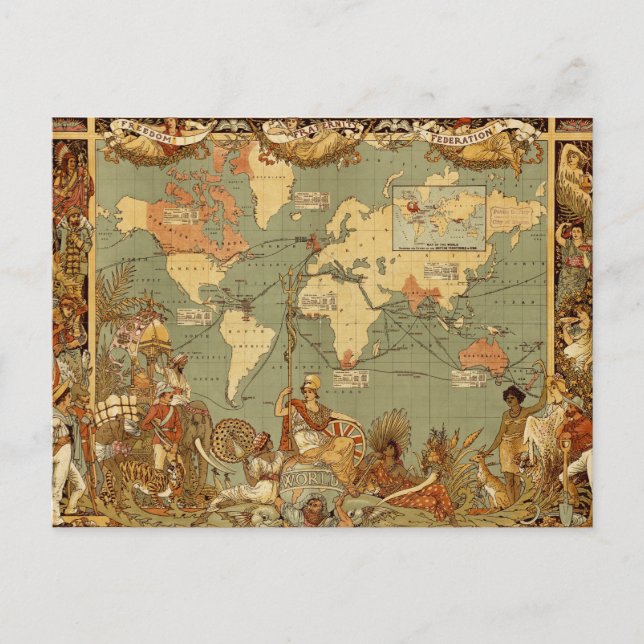 Postale Carte du monde Antique 1886 Illustré (Devant)