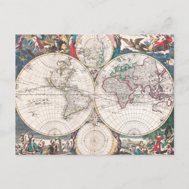 Postale Carte du monde antique à double hémisphère (Devant)