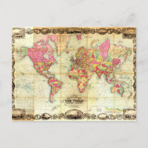 Postale Carte du monde antique Cartographie Vintage