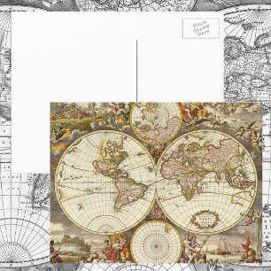 Postale Carte du monde antique, ch. 1680. Par Frederick de