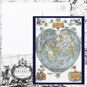 Postale Carte du monde antique en forme de cœur vintage Pe