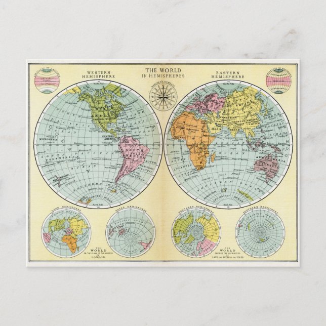 Postale Carte du monde antique en Hemisphères (Devant)