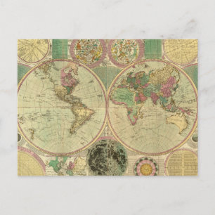 Postale Carte du monde antique par Carington Bowles, vers 