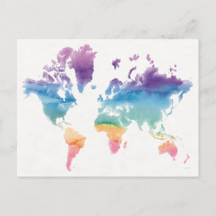 Postale Carte du monde aquarelle