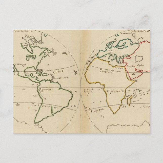 Postale Carte du monde avec tropiques (Devant)