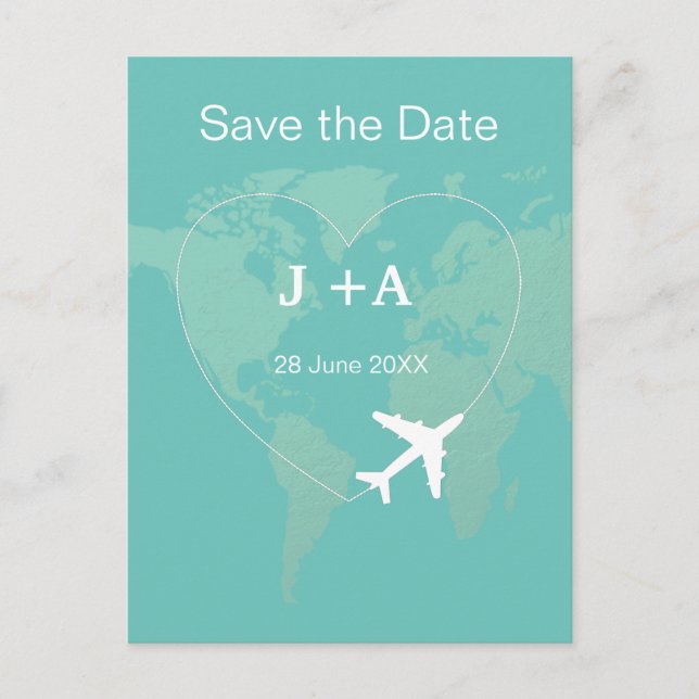 Postale Carte du monde avion enregistrer la date (Devant)
