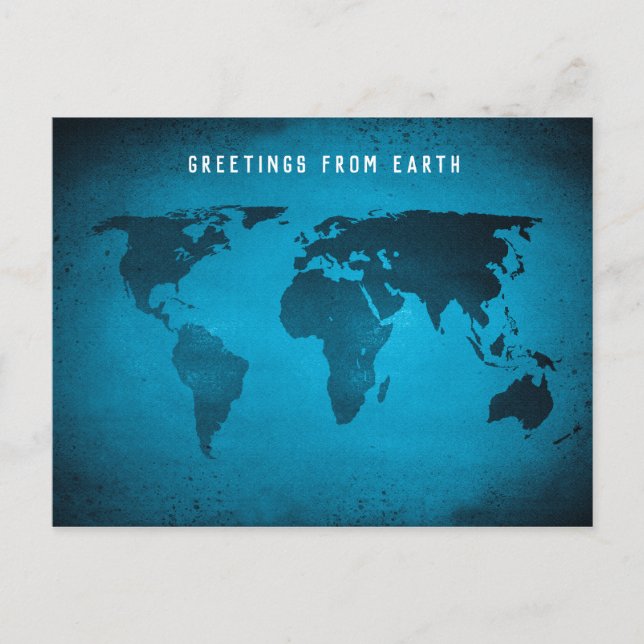 Postale Carte du monde bleu amusant (Devant)