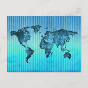 Postale Carte du monde Bleu néon