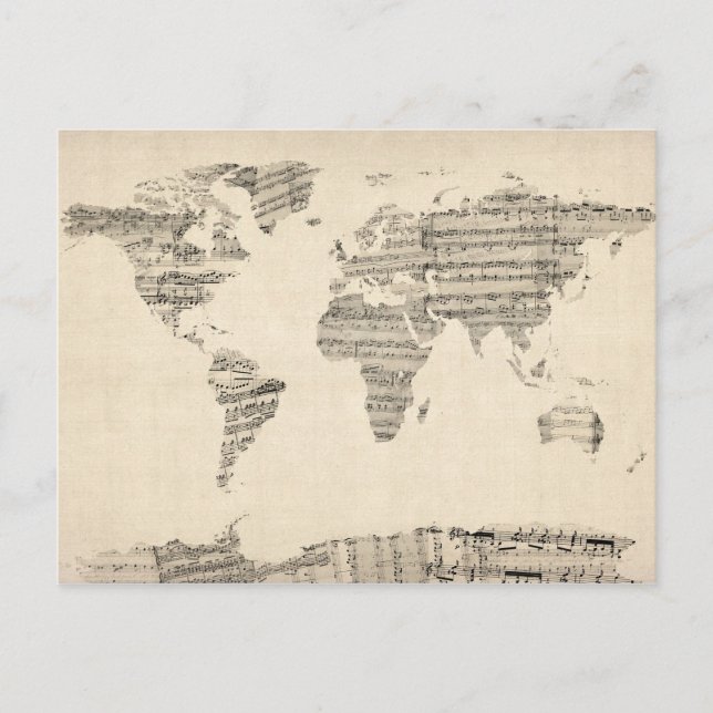 Postale Carte du Monde Carte de Vieux Partitions Musique (Devant)