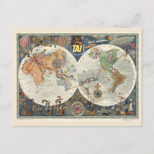 Postale Carte du monde d'Aeriens Internationaux