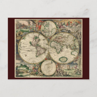Postale Carte du monde de Gerard Van Schagen, 1689