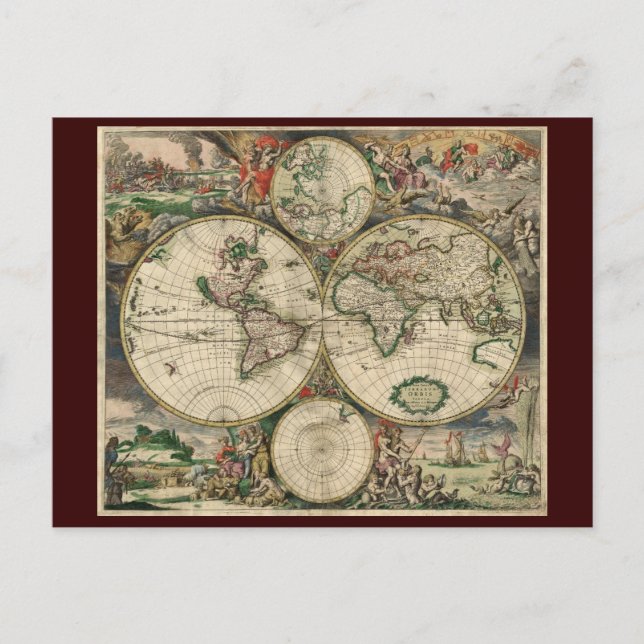 Postale Carte du monde de Gerard Van Schagen, 1689 (Devant)