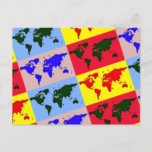 Postale carte du monde de style pop (Devant)