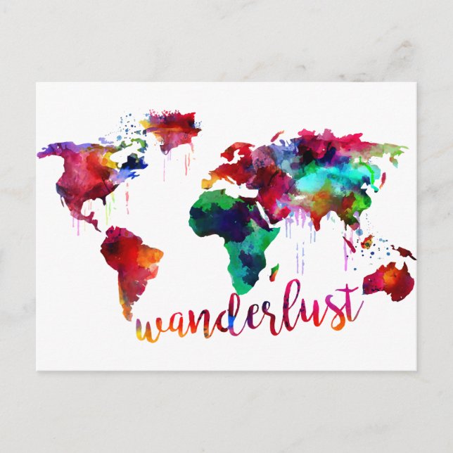 Postale Carte du monde de Wanderlust Watercolor (Devant)