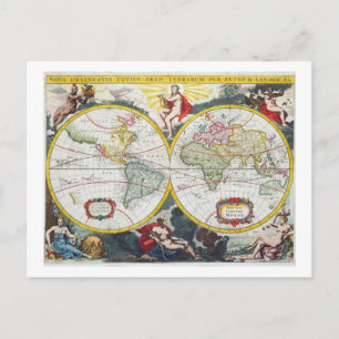 Postale Carte du Monde, début du 18ème siècle (gravure col