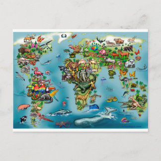 Postale Carte du monde des animaux