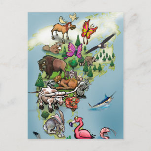 Postale Carte du monde des animaux d'Amérique du Nord