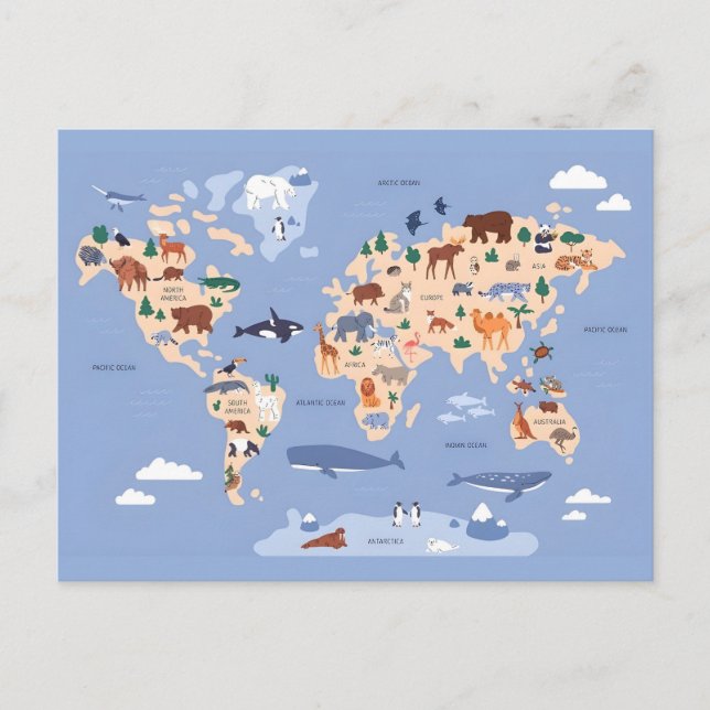 Postale Carte du Monde des Animaux Mignons (Devant)