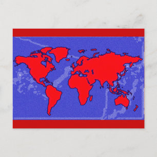 Postale carte du monde des couleurs rouges