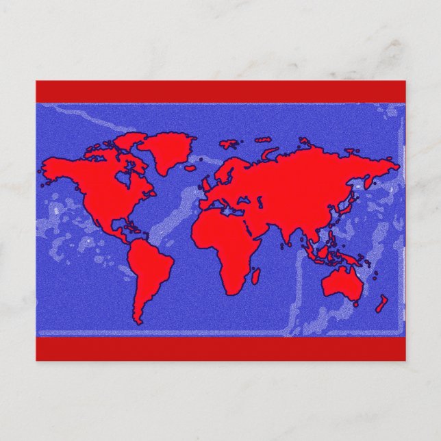 Postale carte du monde des couleurs rouges (Devant)