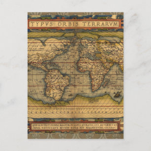 Postale Carte du monde d'Ortelius 1570 : Cartographie anti
