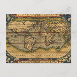 Postale Carte du monde d'Ortelius 1570 : cartographie anti
