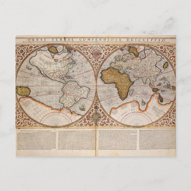 Postale Carte du monde double hémisphère, 1587 (Devant)