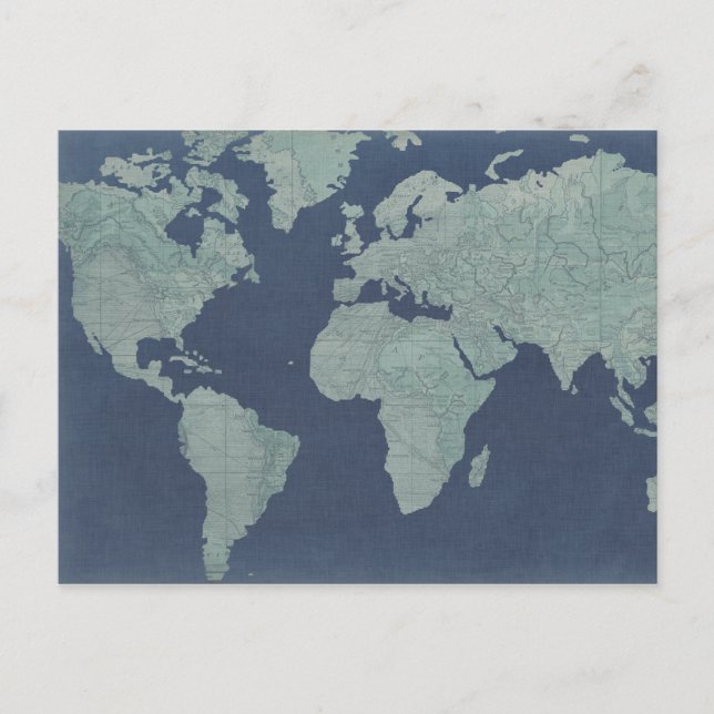 Postale Carte du monde du lin bleu (Devant)