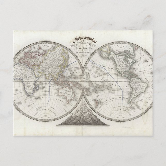 Postale Carte du monde en 2 hémisphères (Devant)