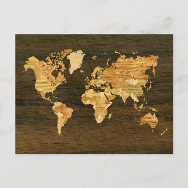 Postale Carte du monde en bois (Devant)