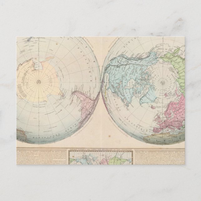 Postale Carte du monde en double hémisphère (Devant)