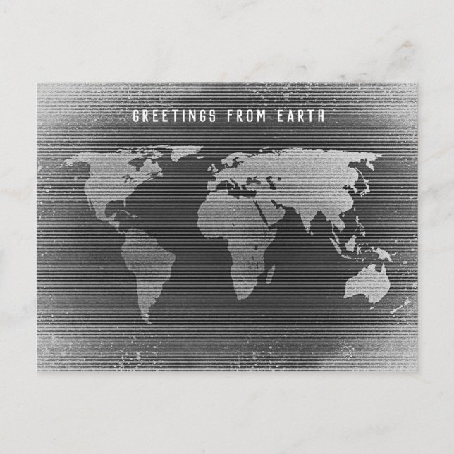 Postale Carte du monde en noir et blanc, salutations de la (Devant)