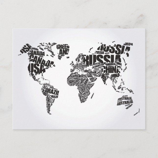 Postale Carte du monde en typographie (Devant)